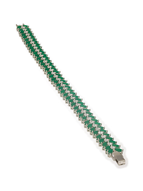 Silver Plated Emerald Green Designer Luxe Wraparound Tennis Bracelet