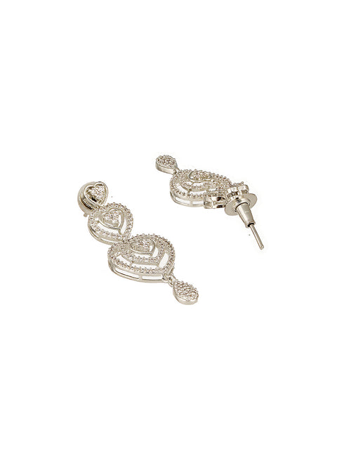 Silver Plated Zircon Studded Heart Shaped Designer Pendant Jewellery Set
