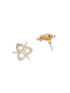 Dual Gold Toned AD & Pearl Studded Flower Delicate Studds Earrings