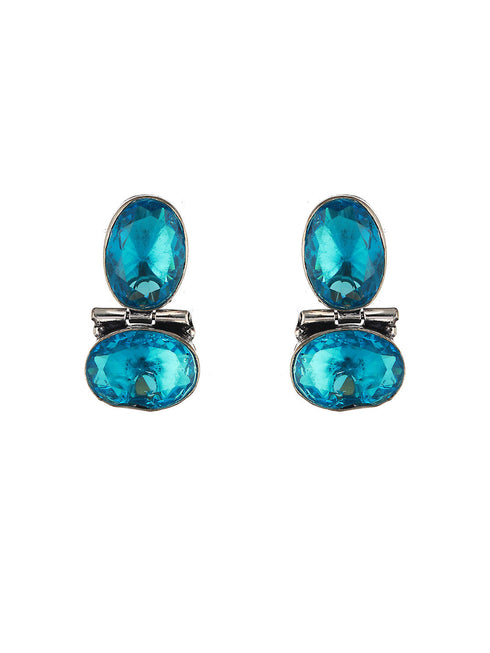 Oxidised Turquoise Blue AD Stone Studded Minimal Earring