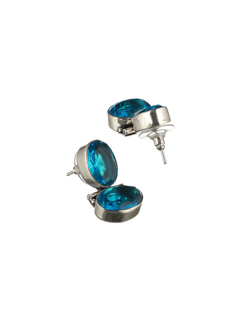 Oxidised Turquoise Blue AD Stone Studded Minimal Earring