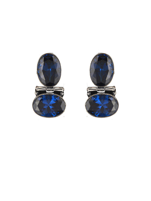 Oxidised Royal Blue AD Studded Statement Earrings