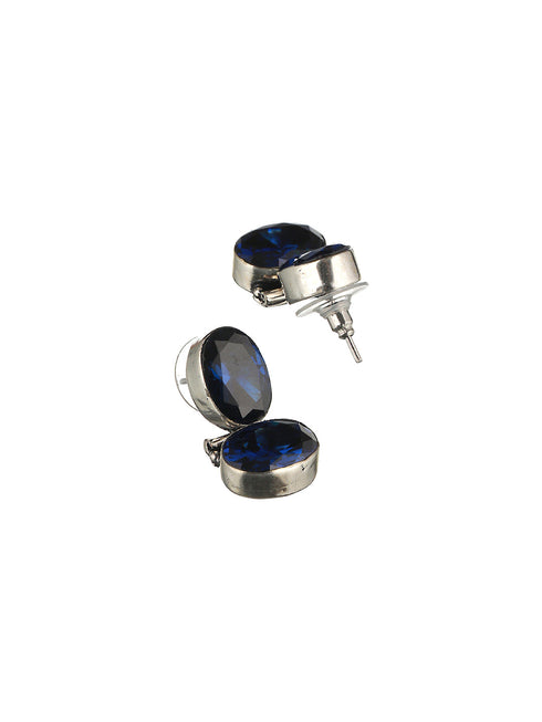 Oxidised Royal Blue AD Studded Statement Earrings