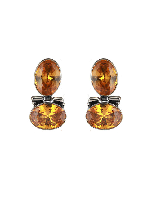 Oxidised Yellow Stone Studded Statement Earrings