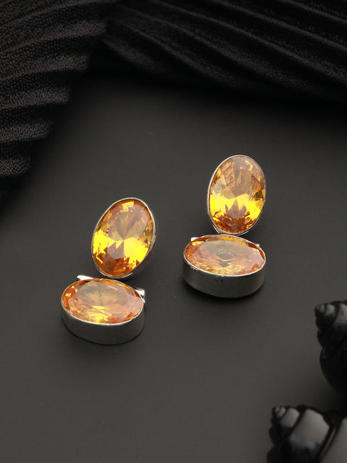 Oxidised Yellow Stone Studded Statement Earrings