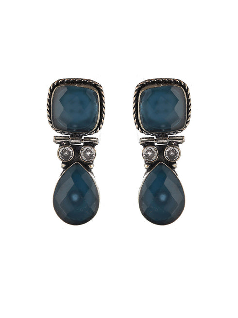 Oxidised Blue Stone Studded Statement Earring