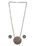 Oxidised Red & Green Stone Studded Pendant Jewellery Set