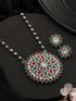 Oxidised Red & Green Stone Studded Pendant Jewellery Set