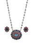 Oxidised Red & Blue Stone Studded Statement Pendant jewellery Set