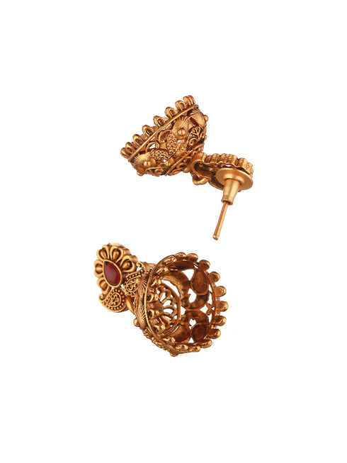 Gold Plated Green Stone Studded Peacock temple Jewellery Set