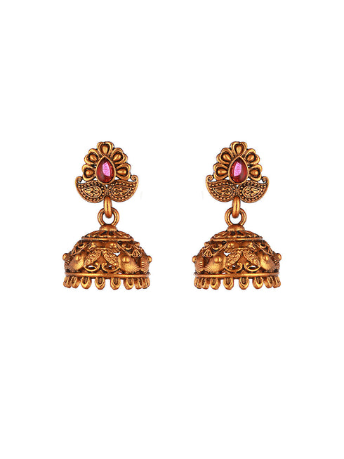 Gold Plated Green Stone Studded Peacock temple Jewellery Set