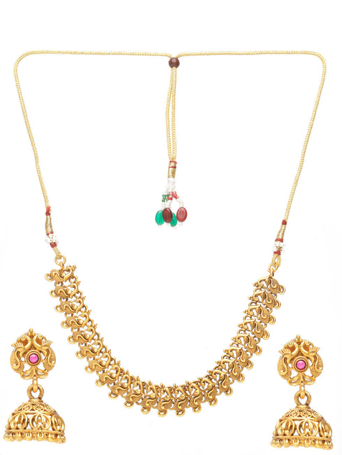 GoldPlated Peacock Motif Temple Jewellery Set