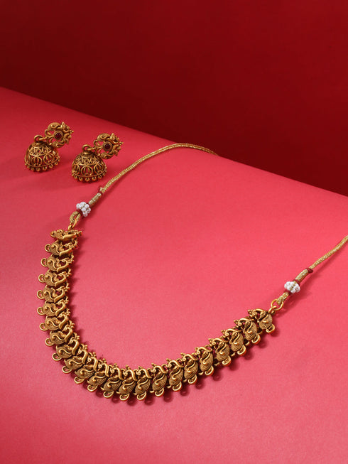 GoldPlated Peacock Motif Temple Jewellery Set