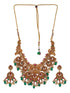 Gold Plated Red & Green Studded Lakshmiji Temple Pendant Jewellery Set