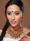 Gold Plated Red & Green Studded Lakshmiji Temple Pendant Jewellery Set