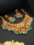 Gold Plated Red & Green Studded Lakshmiji Temple Pendant Jewellery Set