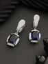 Silver Toned blue AD Studded Designer Hoop Earrings