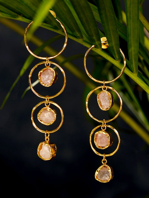 GoldToned & Pink Contemporary Hoop Earrings