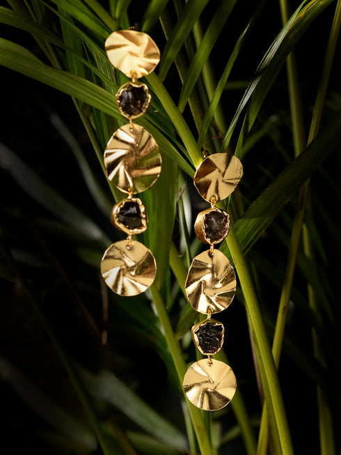 GoldenToned & Brown Contemporary Hoop Earrings