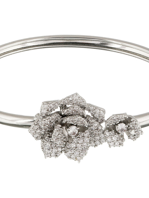 Silver Plated AD Studded Rose Statement Combo Jewellery Set