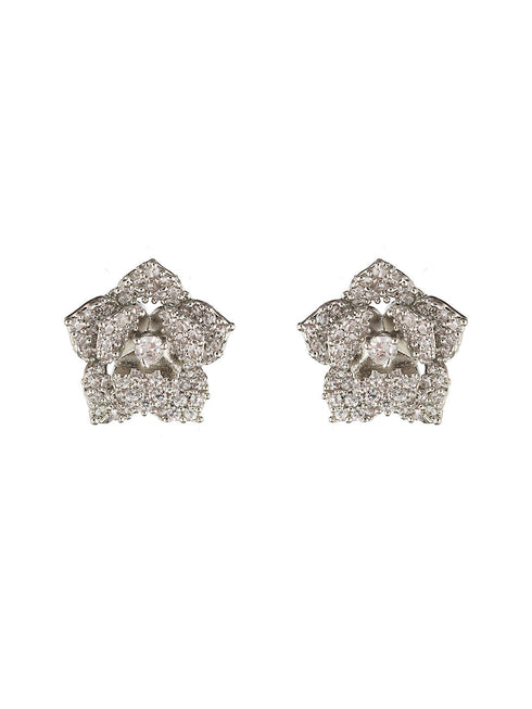Silver Plated AD Studded Rose Statement Combo Jewellery Set