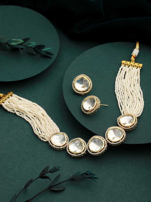 Victorian Dual Tone Uncut Polki Pearl Beaded Choker jewellery Set