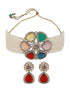 GoldPlated Multi Stone Pearl Beaded Floral Choker Jewellery Set