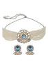 GoldPlated Blue Uncut Polki Pearl Beaded Choker Jewellery Set