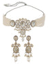 GoldPlated White Uncut Polki & Pearl Beaded Floral Choker Jewellery Set