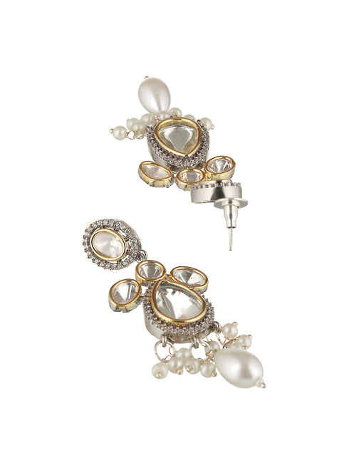 GoldPlated White Uncut Polki & Pearl Beaded Floral Choker Jewellery Set