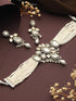 GoldPlated White Uncut Polki & Pearl Beaded Floral Choker Jewellery Set