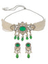 White & Green Studded Pearl Beaded Multistrand Handcrafted Choker Jewellery Set