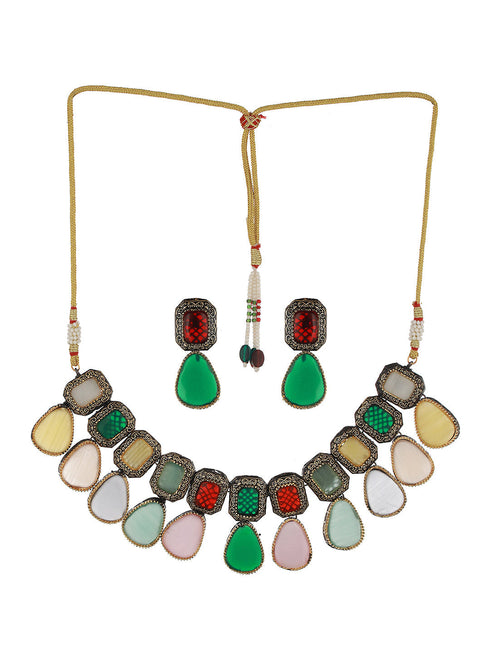 Gold Plated Multi Polki Kundan Studded Pearl Beaded Jewellery Set