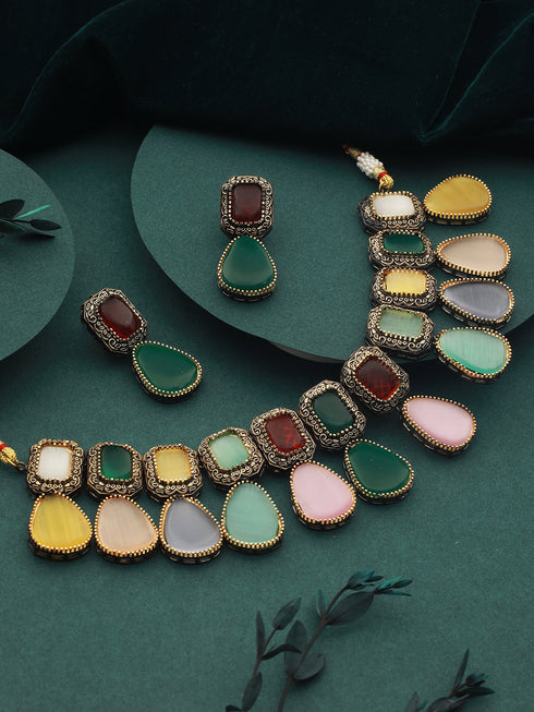 Gold Plated Multi Polki Kundan Studded Pearl Beaded Jewellery Set