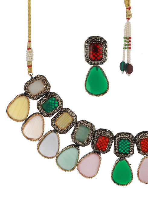 Gold Plated Multi Polki Kundan Studded Pearl Beaded Jewellery Set