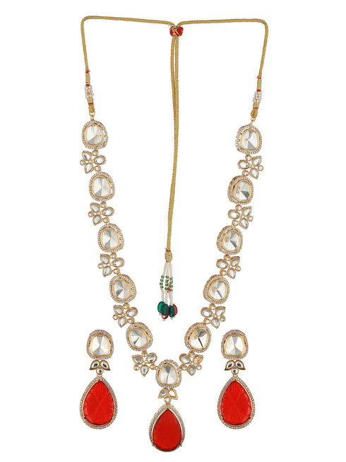 Victorian Ruby Dual Tone Uncut Polki Kundan Jewellery Set