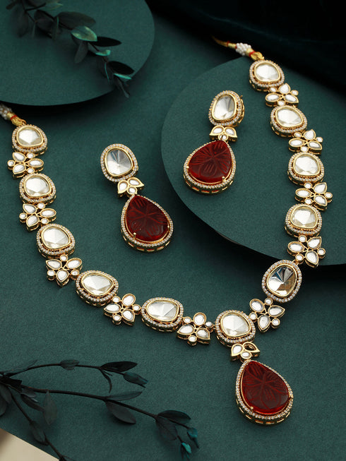 Victorian Ruby Dual Tone Uncut Polki Kundan Jewellery Set