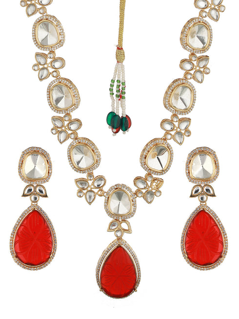 Victorian Ruby Dual Tone Uncut Polki Kundan Jewellery Set
