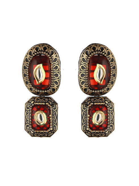 Gold Toned Red KundanStudded & Beaded Jewellery Set