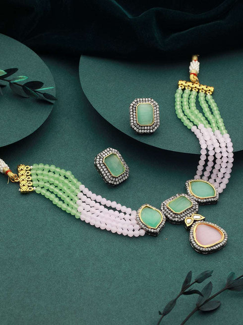 Exquisite Multi Moissanite Pearl Beaded Choker Set