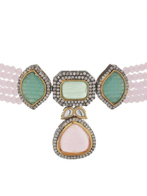 Exquisite Multi Moissanite Pearl Beaded Choker Set
