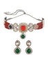 Multi Colored Victorian Dual Tone Stone Studded Jewellery Set