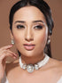 Gold Toned White Moissanite AD Studded Pearl Beaded Statement Choker Jewellery Set