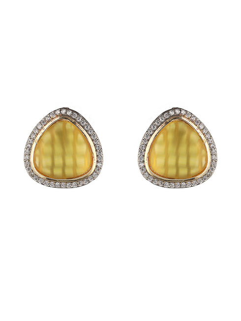 Oxidised Yellow AD Studded Minimal Studs Earrings