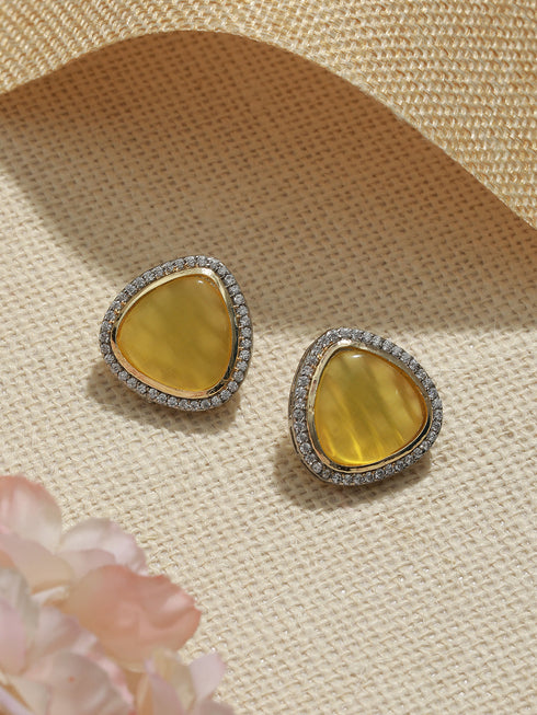Oxidised Yellow AD Studded Minimal Studs Earrings