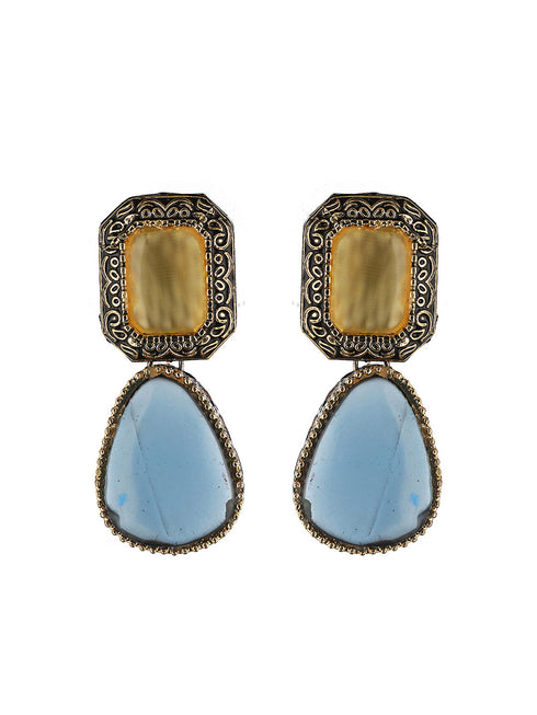 Gold Oxidised Yellow AD Stone Designer Handcrafted Drop Earrings