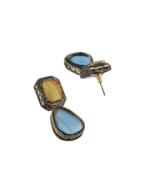 Gold Oxidised Yellow AD Stone Designer Handcrafted Drop Earrings