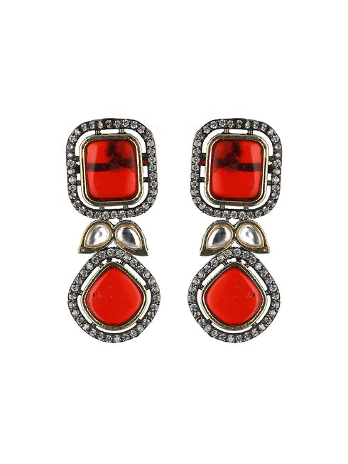 Gold Oxidised Red Ruby Handcrafted Statement Earrings