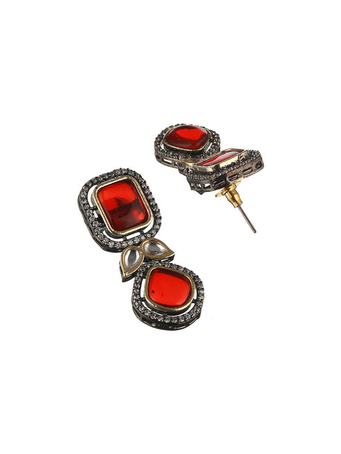 Gold Oxidised Red Ruby Handcrafted Statement Earrings
