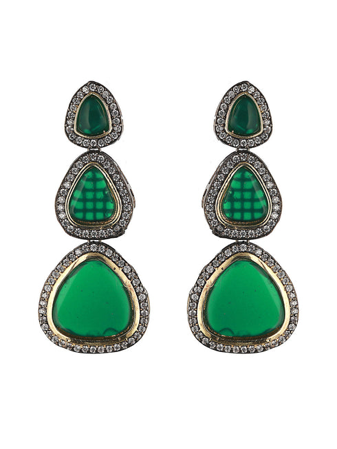 Gold Oxidised Green AD Handcrafted Designer Earrings
